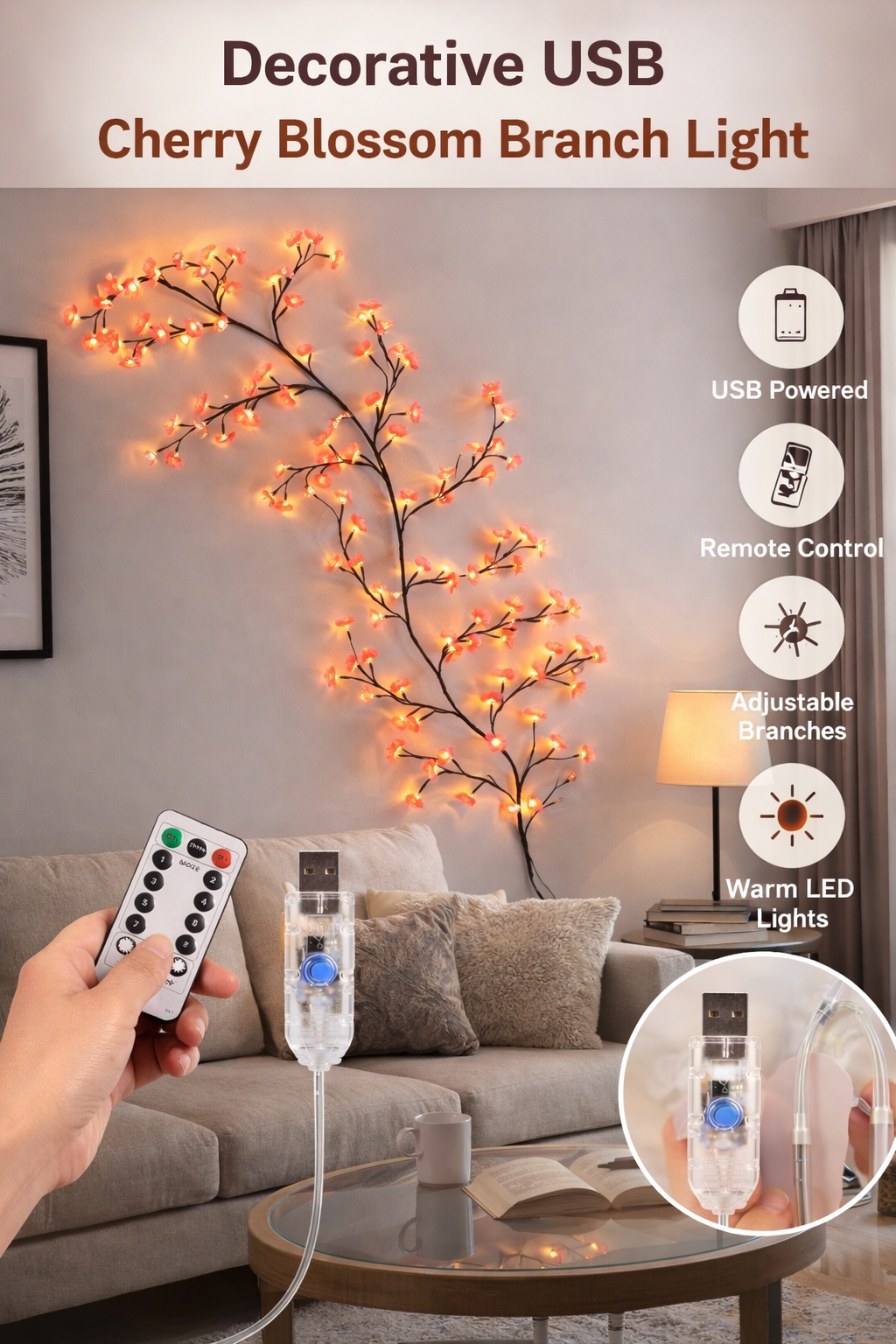 Cherry Blossom LED Light Decorative Tree Lamp for Bedroom & Home Decor