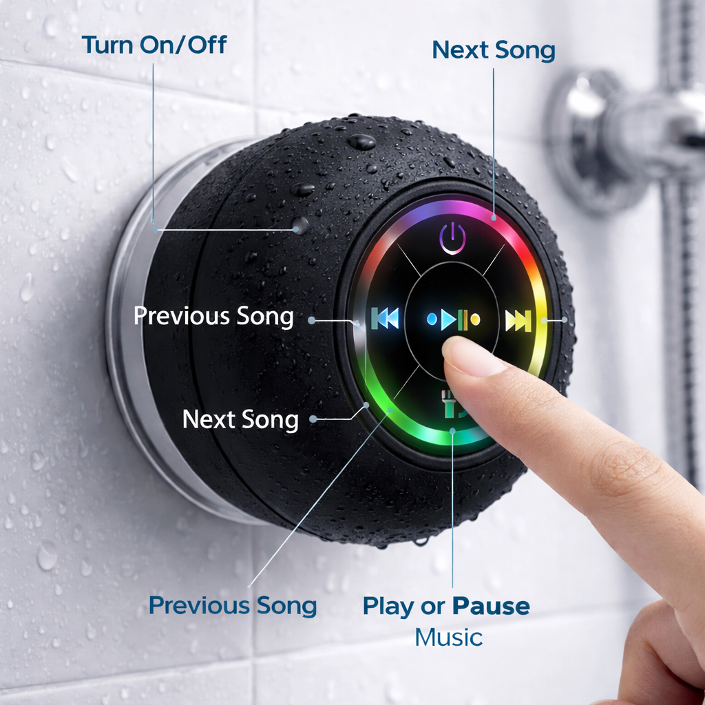 Waterproof Bluetooth Shower Speaker with Suction Portable Wireless Speaker for Bathroom & Travel