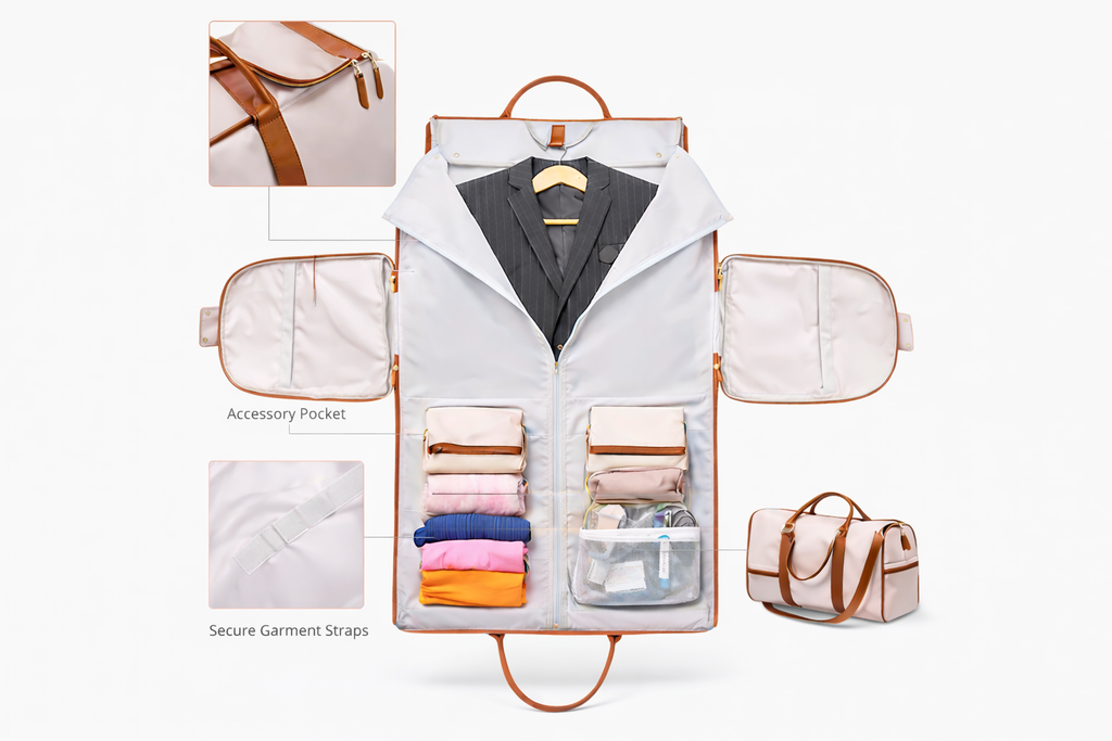 2-in-1 Leather Garment Duffle Travel Bag Convertible Suit Carry Bag for Men