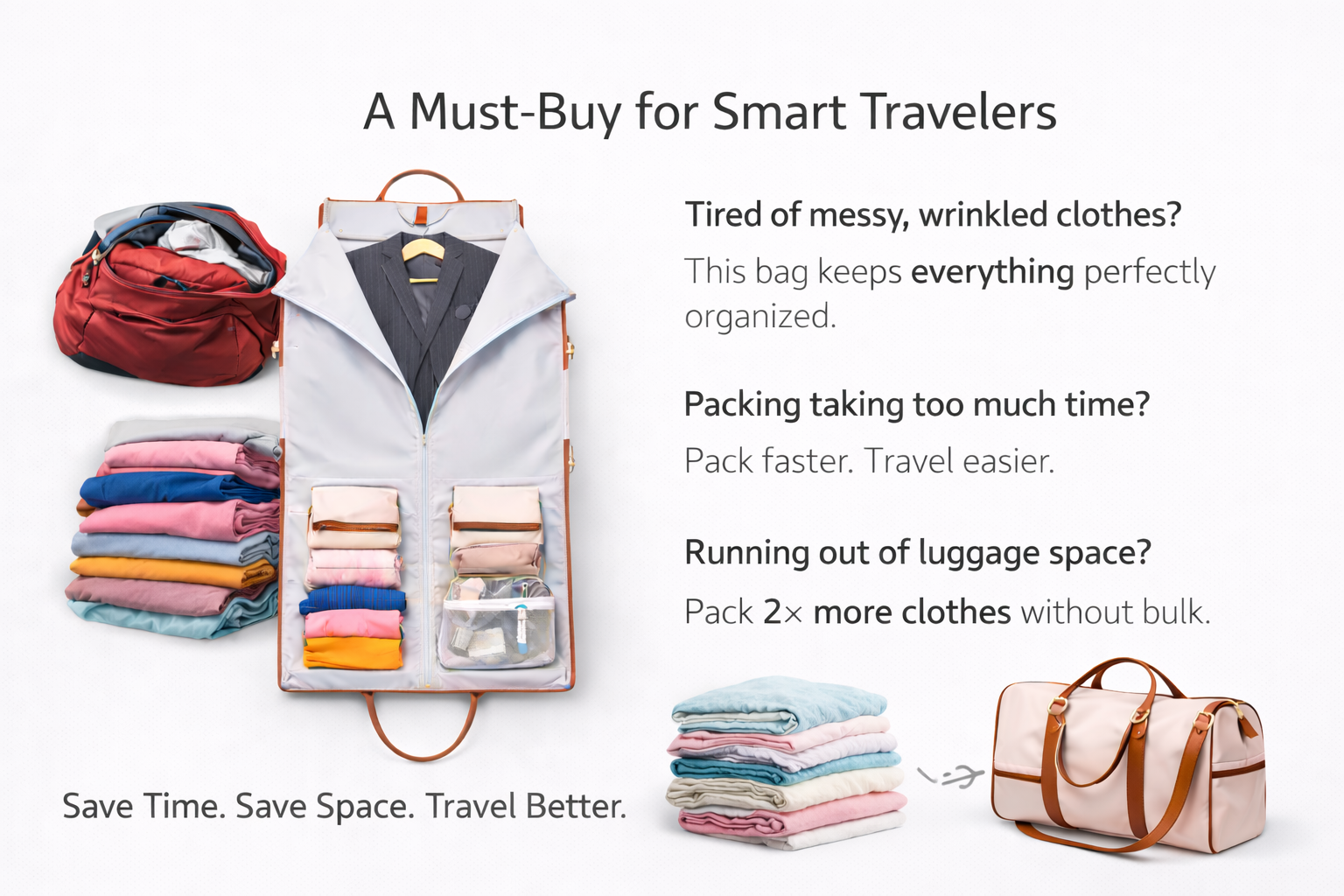 2-in-1 Convertible Leather Garment Duffle Travel Bag