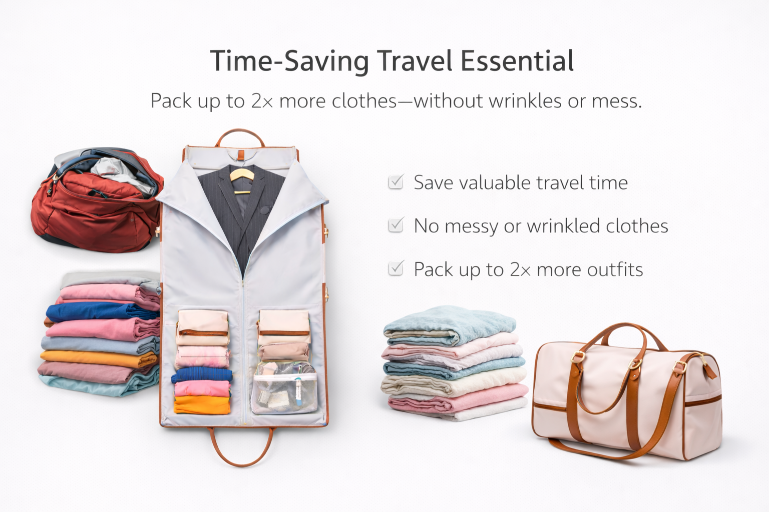 2-in-1 Convertible Leather Garment Duffle Travel Bag